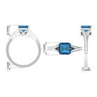 8mm Asscher Cut London Blue Topaz Split Shank Engagement Ring with Diamond AAA - Rosec Jewels