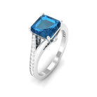 8mm Asscher Cut London Blue Topaz Split Shank Engagement Ring with Diamond AAA - Rosec Jewels