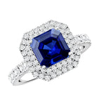 Vintage Looking Lab Created Blue Sapphire and Diamond Engagement Ring AAAA - Rosec Jewels