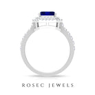 Vintage Looking Lab Created Blue Sapphire and Diamond Engagement Ring AAAA - Rosec Jewels