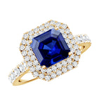Vintage Looking Lab Created Blue Sapphire and Diamond Engagement Ring AAAA - Rosec Jewels