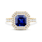 Vintage Looking Lab Created Blue Sapphire and Diamond Engagement Ring AAAA - Rosec Jewels