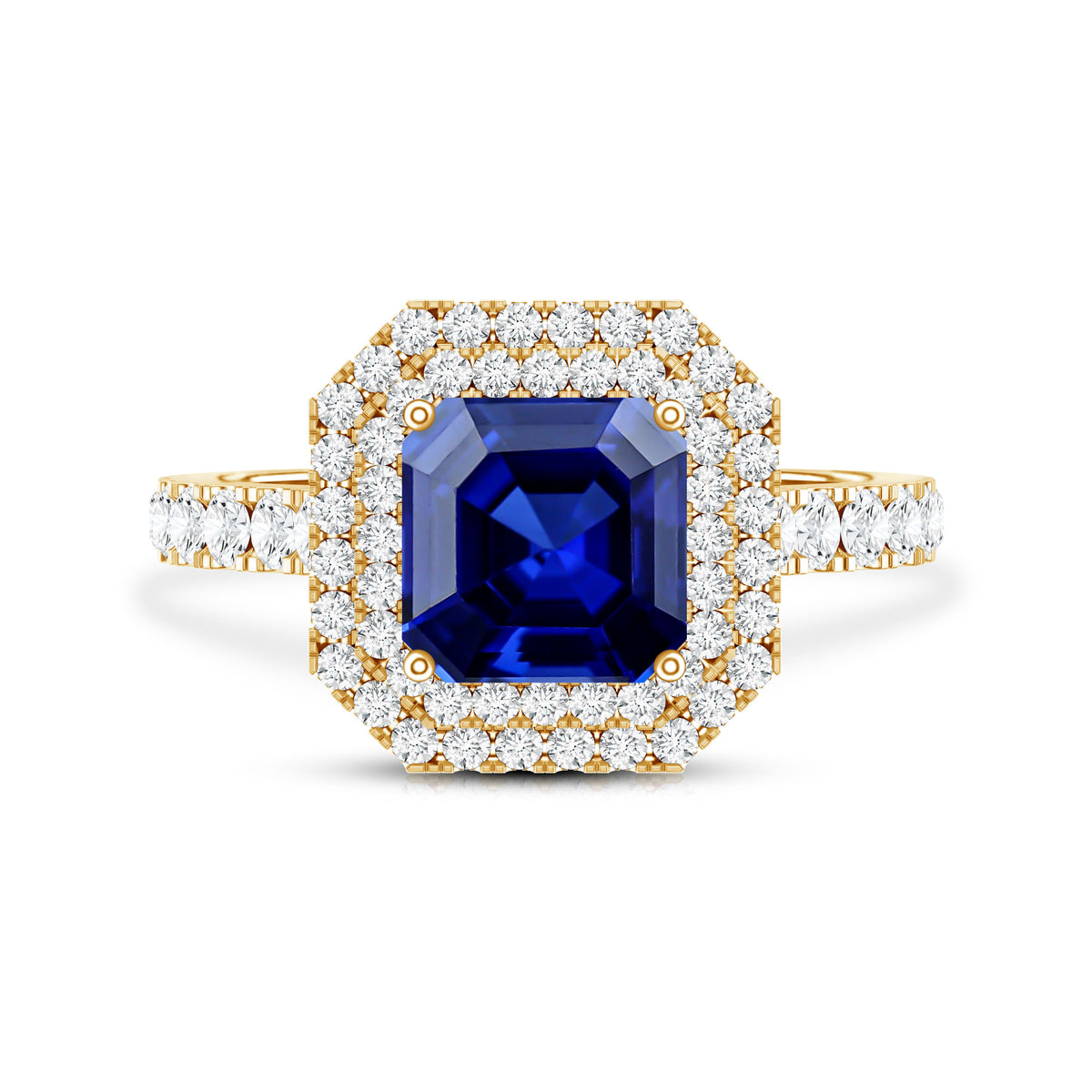 Vintage Looking Lab Created Blue Sapphire and Diamond Engagement Ring AAAA - Rosec Jewels