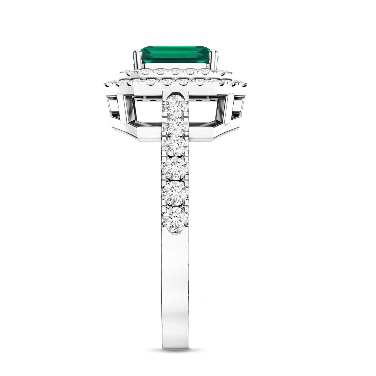 Asscher Cut 6 Carat Lab Created Emerald Engagement Ring with Diamond Double Halo AAAA - Rosec Jewels