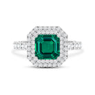 Asscher Cut 6 Carat Lab Created Emerald Engagement Ring with Diamond Double Halo AAAA - Rosec Jewels
