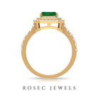Asscher Cut 6 Carat Lab Created Emerald Engagement Ring with Diamond Double Halo AAAA - Rosec Jewels