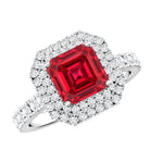 4.8 Carat Asscher Cut Lab Ruby Double Halo Engagement Ring with Diamond AAAA - Rosec Jewels