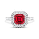 4.8 Carat Asscher Cut Lab Ruby Double Halo Engagement Ring with Diamond AAAA - Rosec Jewels