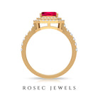 4.8 Carat Asscher Cut Lab Ruby Double Halo Engagement Ring with Diamond AAAA - Rosec Jewels