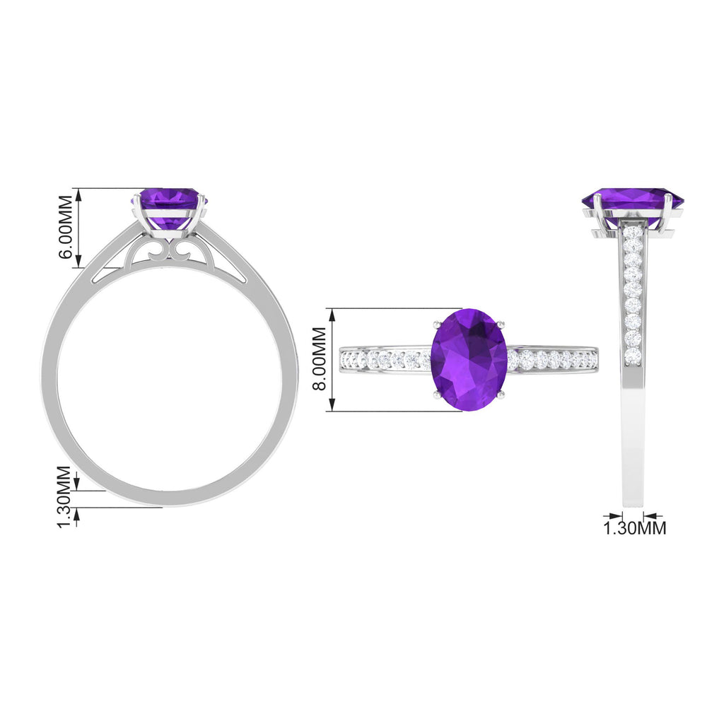 Rosec Jewels - 4 Prong Set Amethyst Solitaire and Diamond Ring