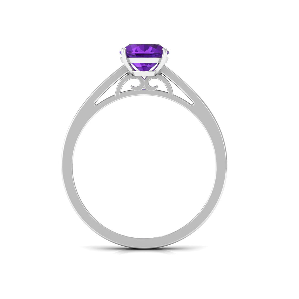 Rosec Jewels - 4 Prong Set Amethyst Solitaire and Diamond Ring