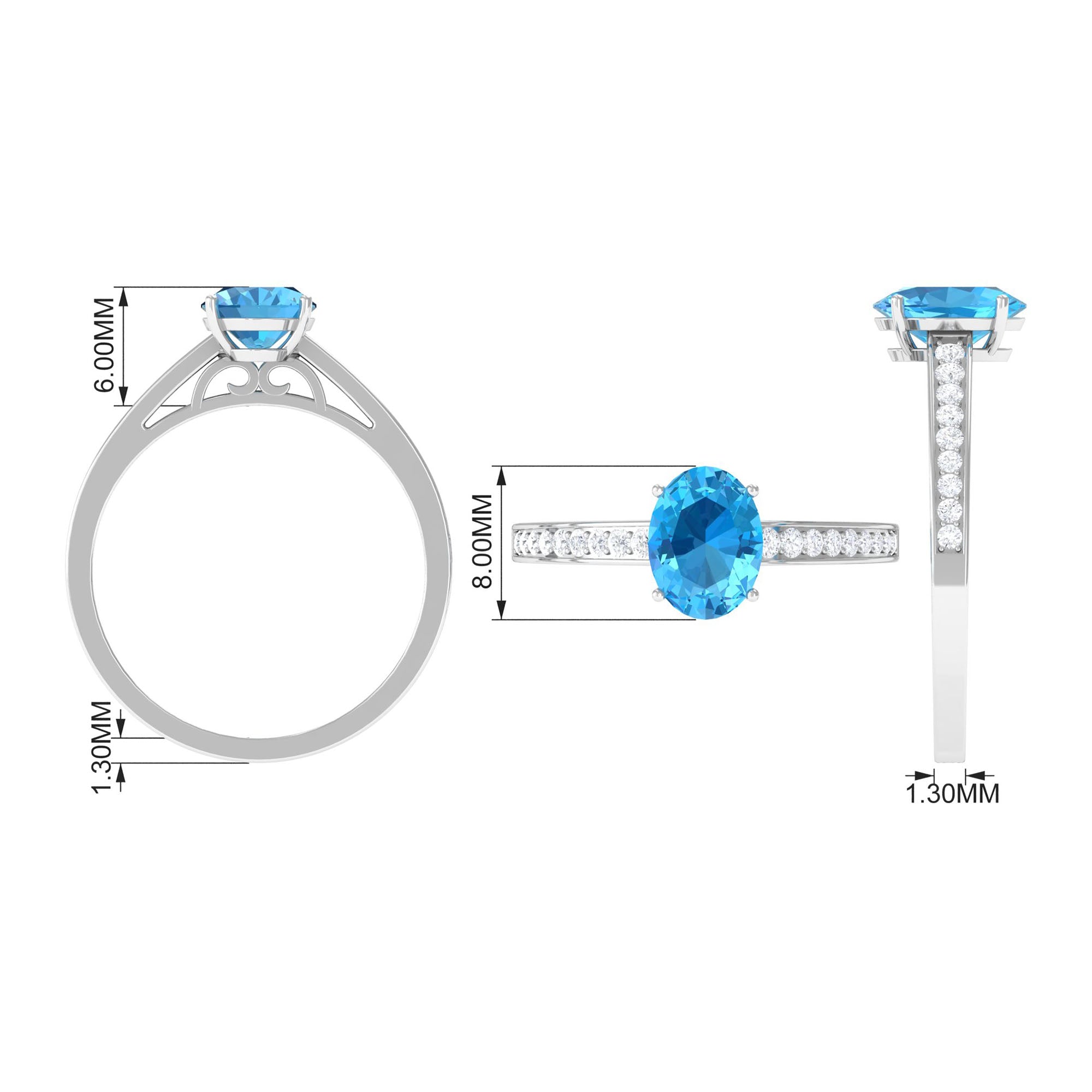 1.50 CT Swiss Blue Topaz Solitaire and Diamond Ring Swiss Blue Topaz - ( AAA ) - Quality - Rosec Jewels
