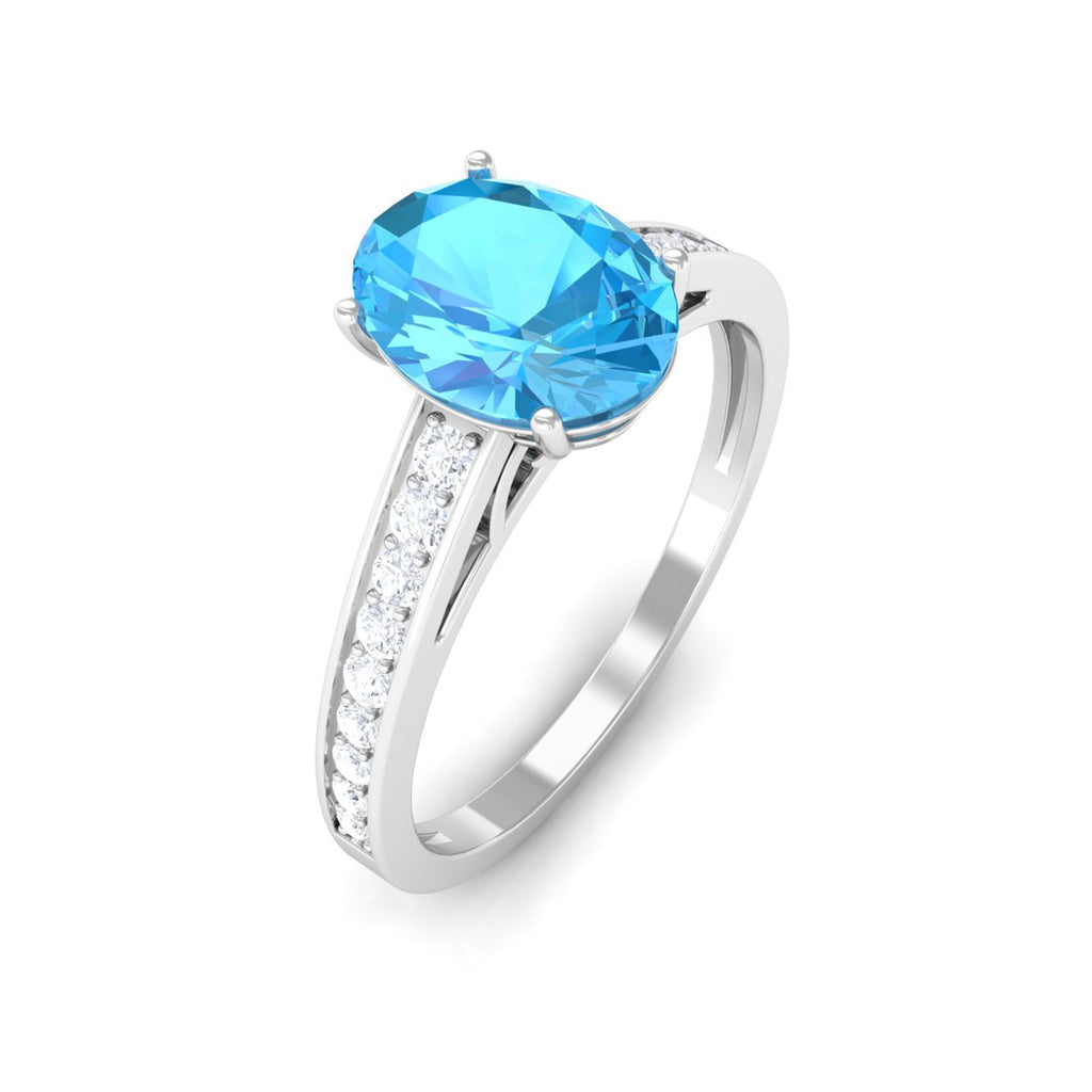 1.50 CT Swiss Blue Topaz Solitaire and Diamond Ring Swiss Blue Topaz - ( AAA ) - Quality - Rosec Jewels