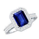 Certified 1.7 Carat Lab Grown Blue Sapphire Emerald Cut Engagement Ring with Diamond Halo AAAA - Rosec Jewels