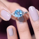2.75 CT Cushion Cut Swiss Blue Topaz Solitaire with Diamond Side Stone Ring Swiss Blue Topaz - ( AAA ) - Quality - Rosec Jewels
