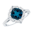 2.8 Carat Cushion Cut London Blue Topaz Nature Engagement Ring with Diamond Halo AAA - Rosec Jewels