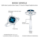 2.8 Carat Cushion Cut London Blue Topaz Nature Engagement Ring with Diamond Halo AAA - Rosec Jewels