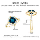 2.8 Carat Cushion Cut London Blue Topaz Nature Engagement Ring with Diamond Halo AAA - Rosec Jewels