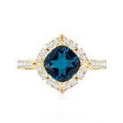 2.8 Carat Cushion Cut London Blue Topaz Nature Engagement Ring with Diamond Halo AAA - Rosec Jewels