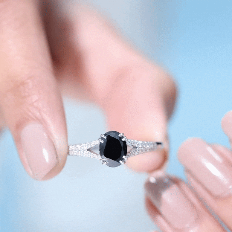 Lab Created Black Diamond Solitaire Engagement Ring with Diamond Lab Created Black Diamond - ( AAAA ) - Quality - Rosec Jewels