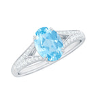Rosec Jewels-Genuine 1 Carat Oval Aquamarine Engagement Ring with Diamond Split Shank