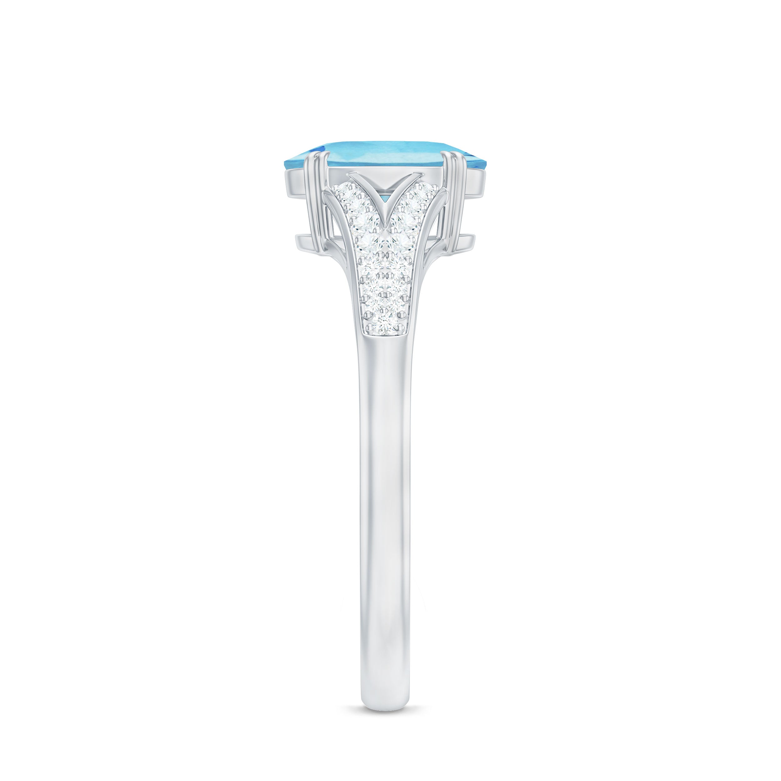 Rosec Jewels-Genuine 1 Carat Oval Aquamarine Engagement Ring with Diamond Split Shank