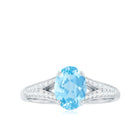 Rosec Jewels-Genuine 1 Carat Oval Aquamarine Engagement Ring with Diamond Split Shank