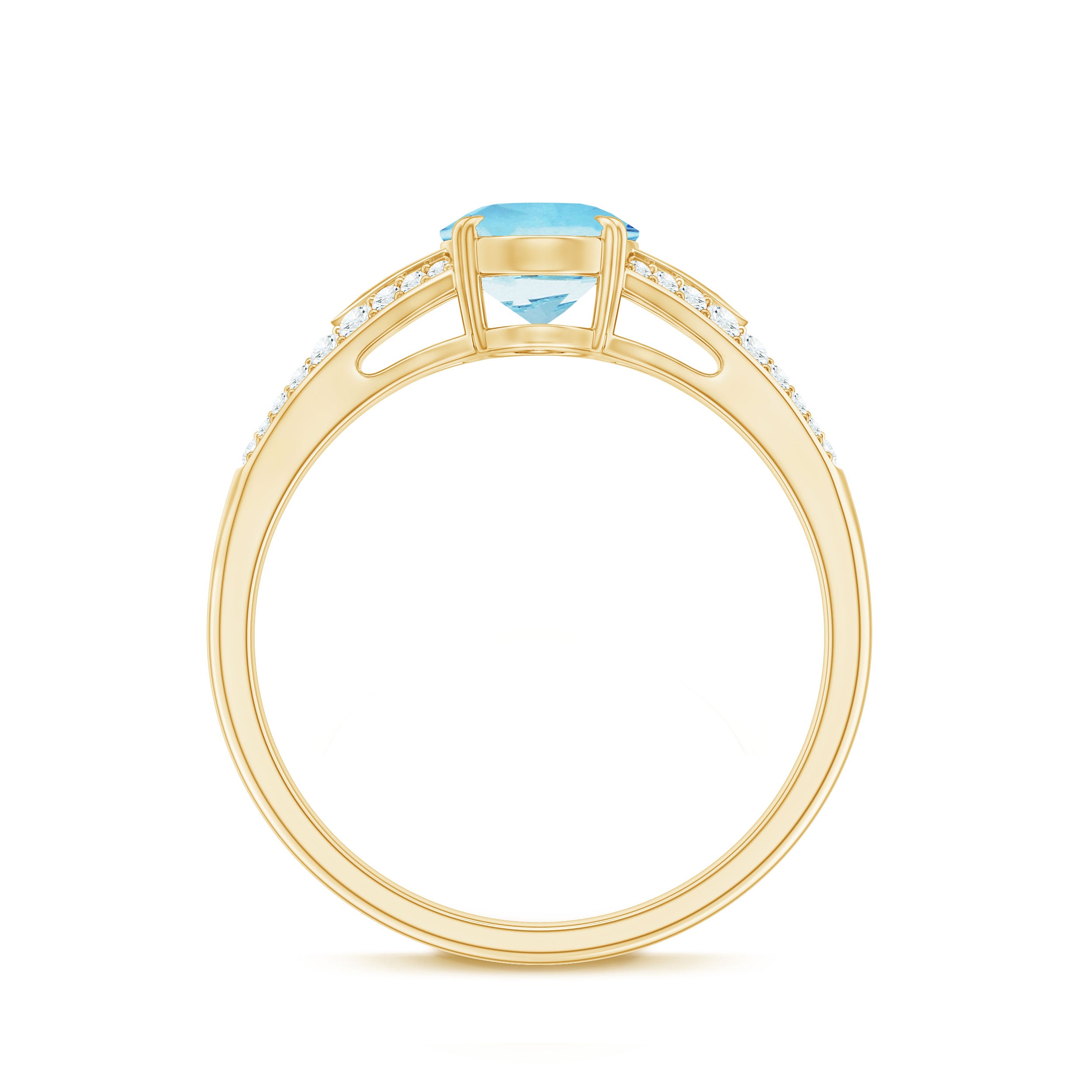 Rosec Jewels-Genuine 1 Carat Oval Aquamarine Engagement Ring with Diamond Split Shank