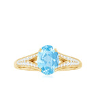 Rosec Jewels-Genuine 1 Carat Oval Aquamarine Engagement Ring with Diamond Split Shank