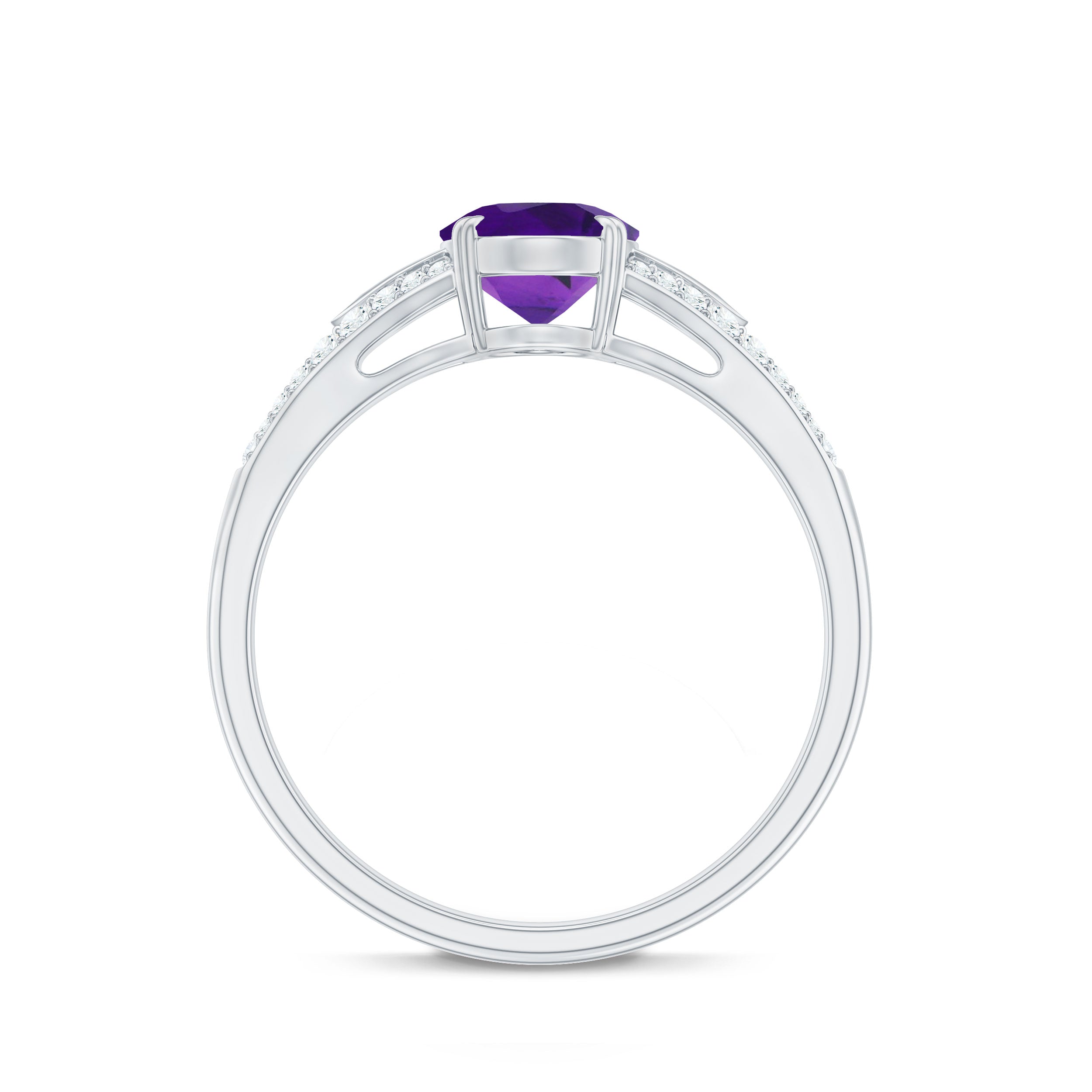 1.25 CT Split Shank Oval Amethyst Solitaire Engagement Ring with Diamond AAA - Rosec Jewels