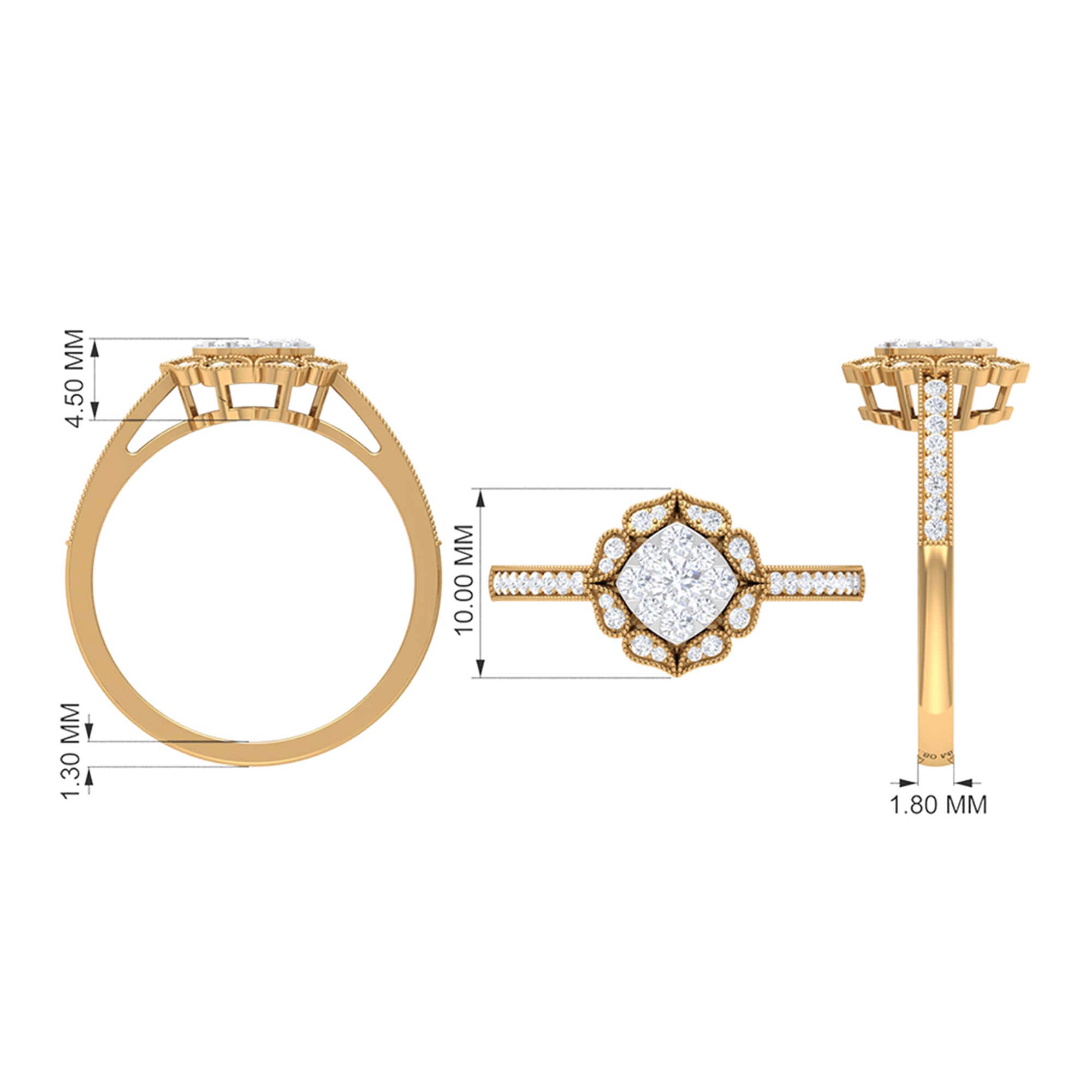 Rosec Jewels-Vintage Inspired Diamond Halo Engagement Ring In Illusion Setting