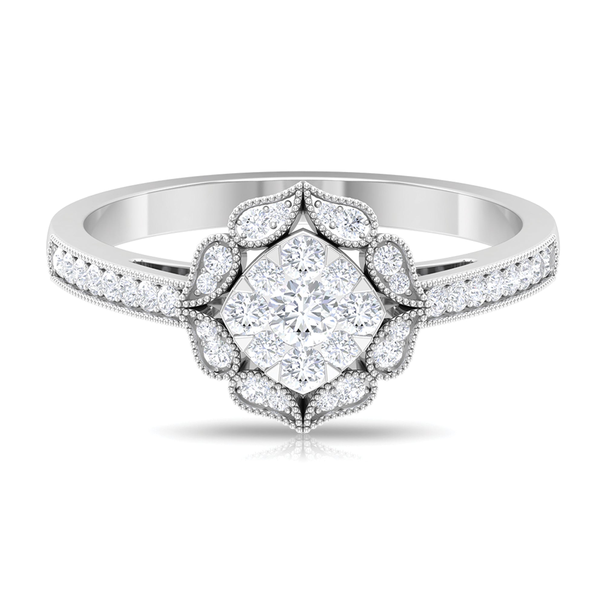 Rosec Jewels-Vintage Inspired Diamond Halo Engagement Ring In Illusion Setting