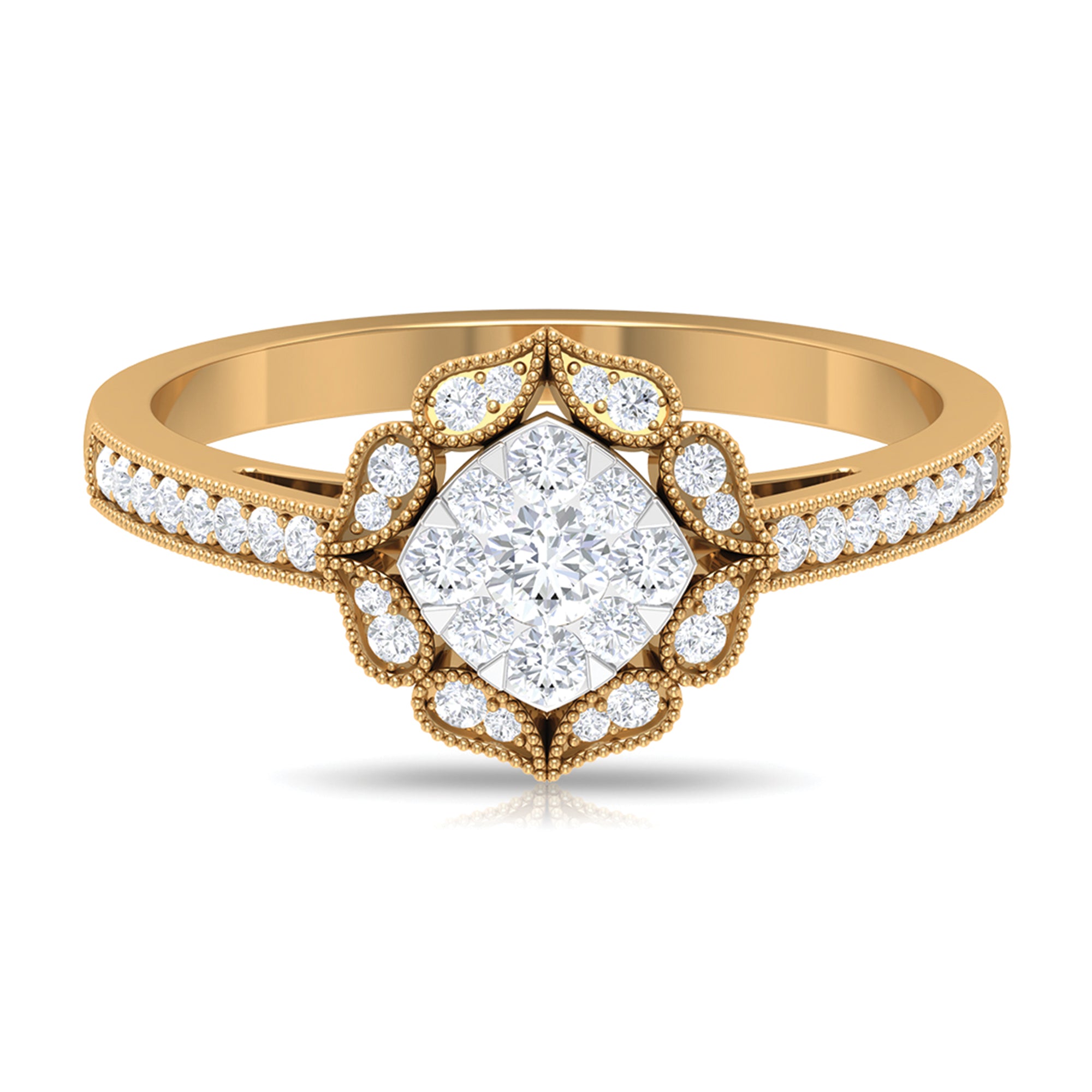 Rosec Jewels-Vintage Inspired Diamond Halo Engagement Ring In Illusion Setting