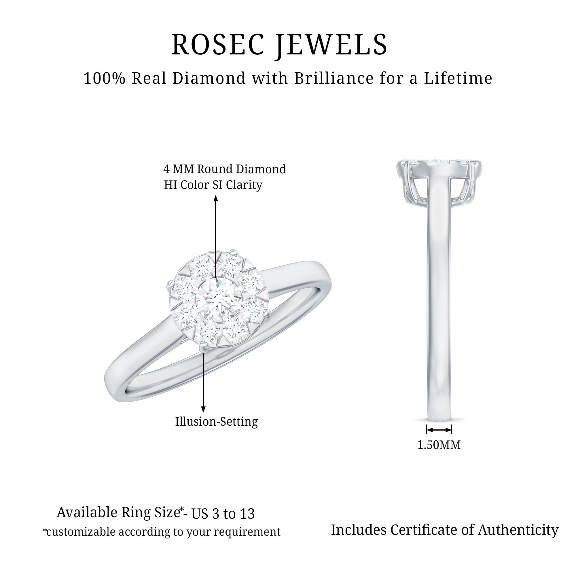 Rosec Jewels-Natural Diamond Promise Ring in Illusion Set
