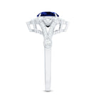 Certified 2.7 Carat Lab Grown Blue Sapphire Flower Engagement Ring with Diamond AAAA - Rosec Jewels