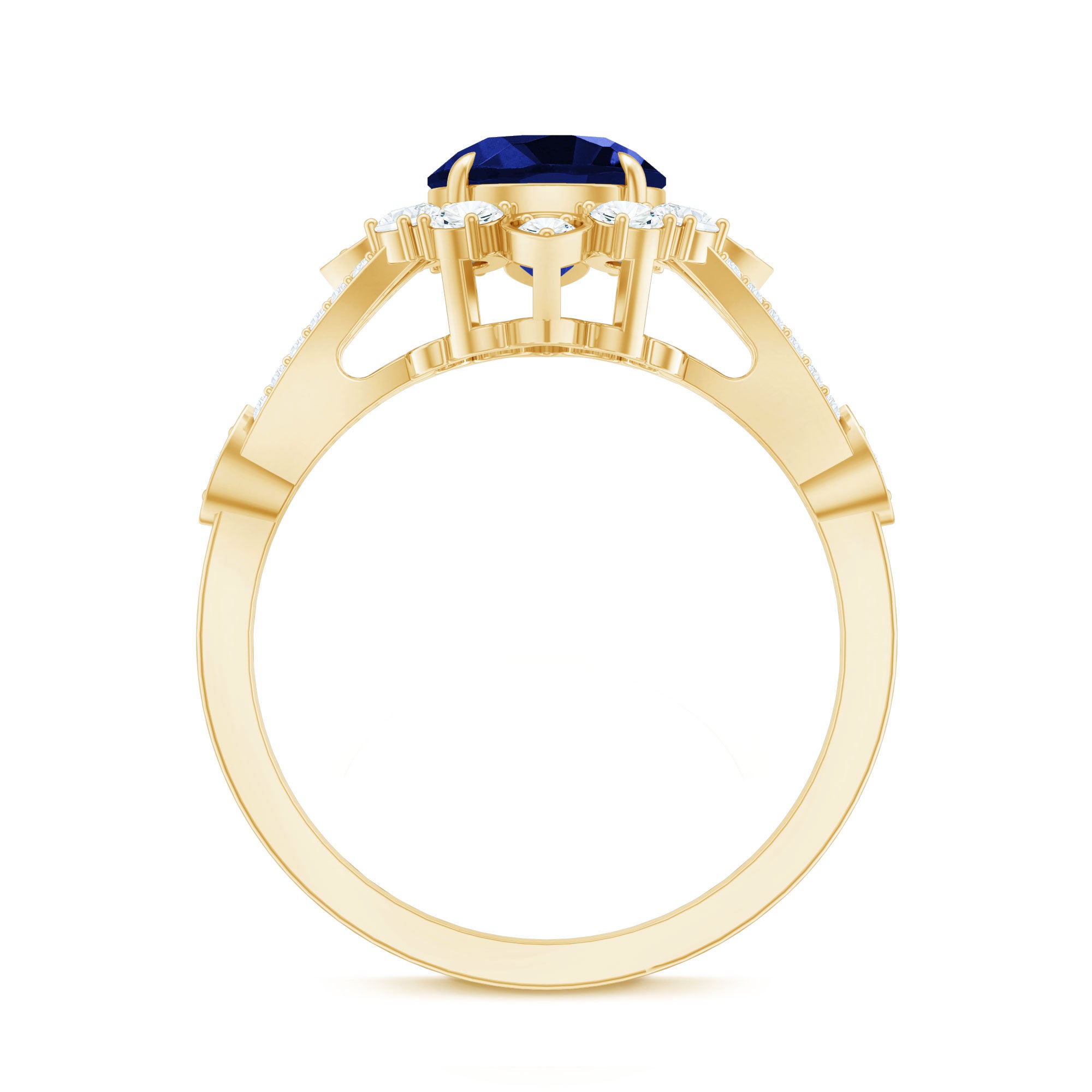 Certified 2.7 Carat Lab Grown Blue Sapphire Flower Engagement Ring with Diamond AAAA - Rosec Jewels