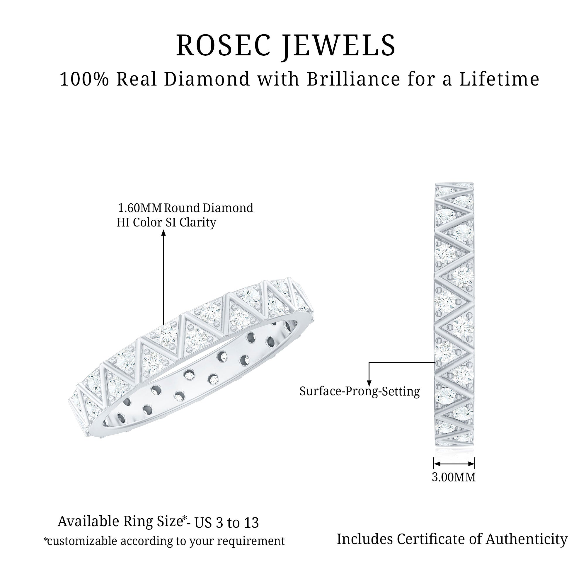 Rosec Jewels-Diamond Band Ring in Surface Prong Set