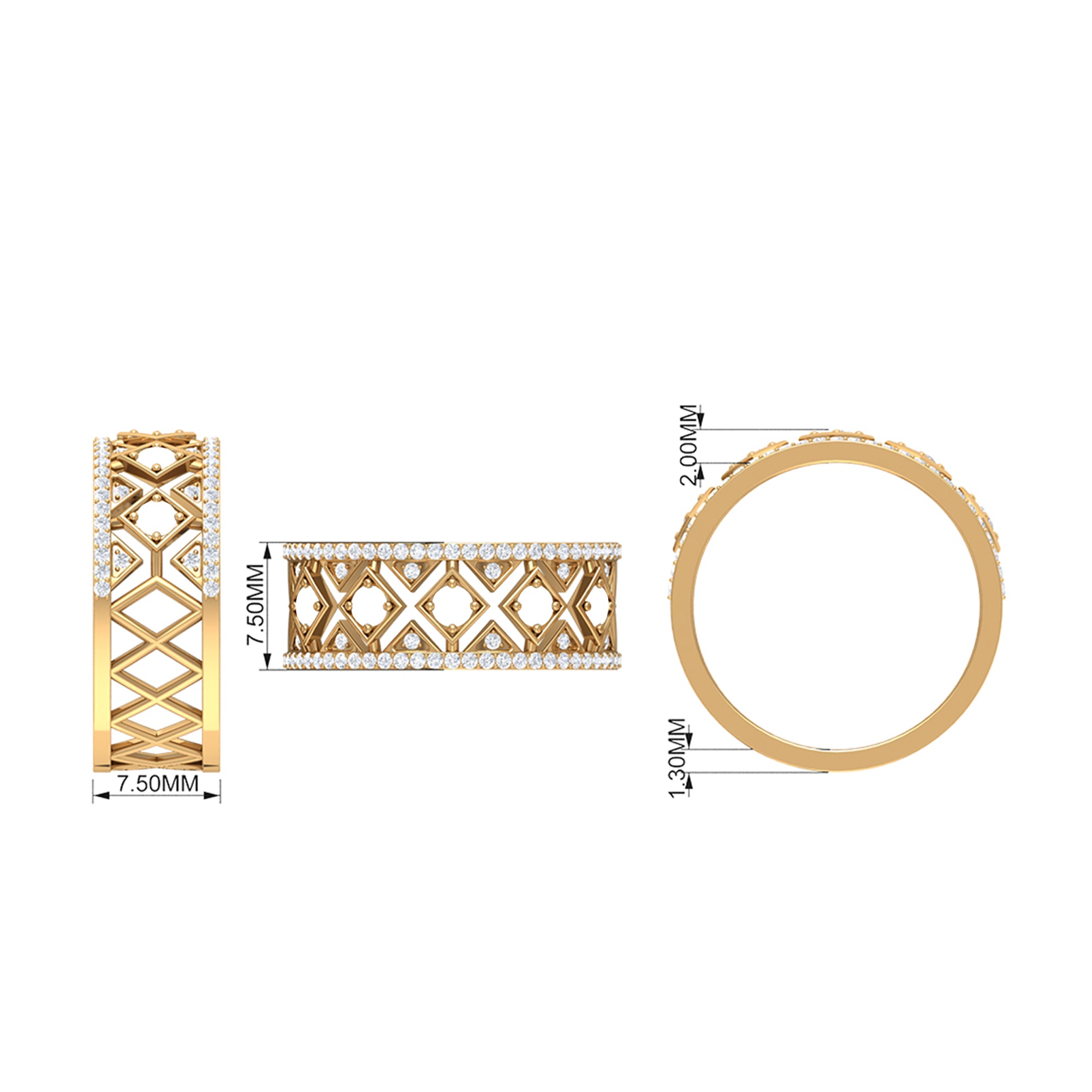 3/4 CT Vintage Inspired Diamond Wedding Band with Cutwork Details Natural - ( HI-SI ) - Rosec Jewels