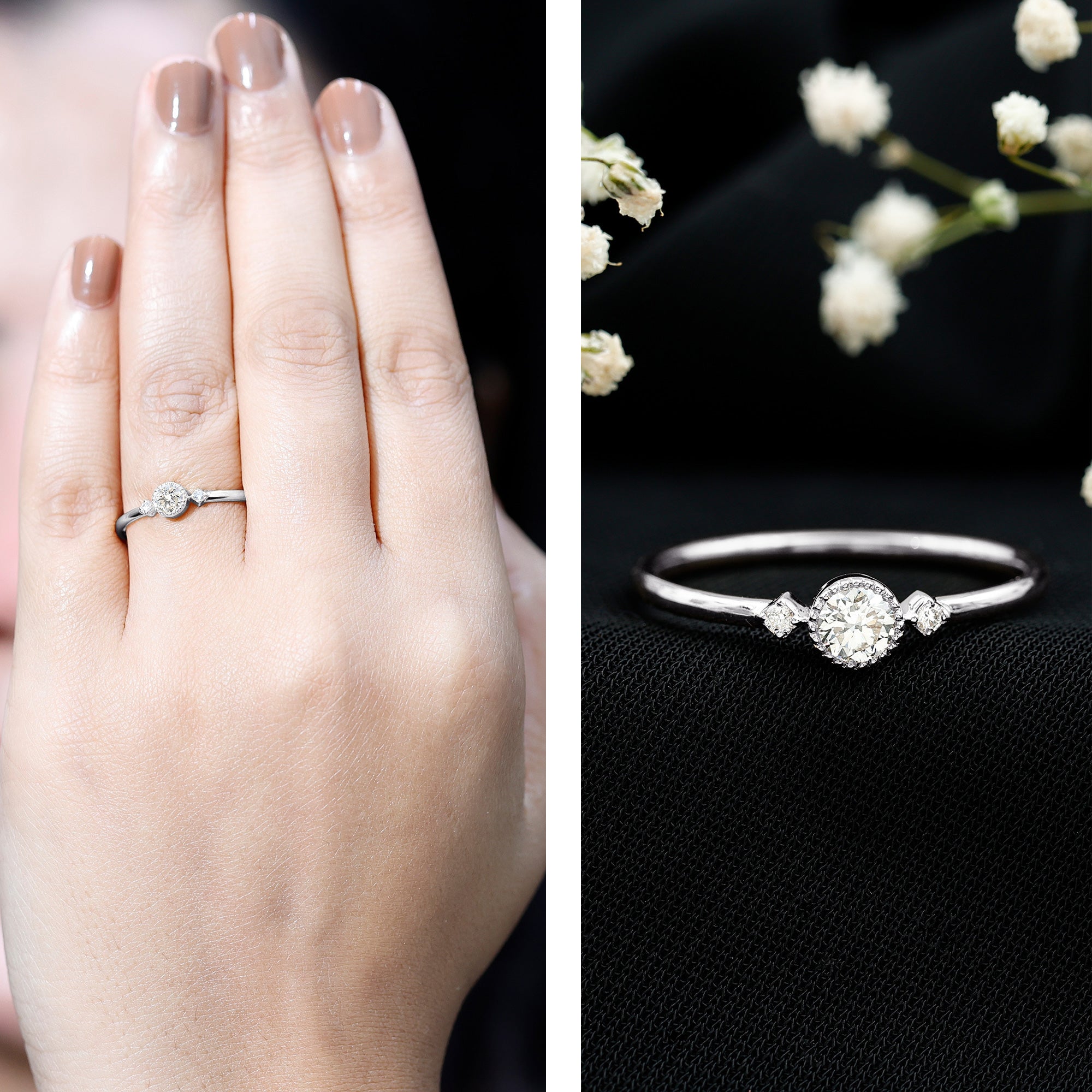 Minimal Diamond Promise Ring in Bezel Setting Natural - ( HI-SI ) - Rosec Jewels