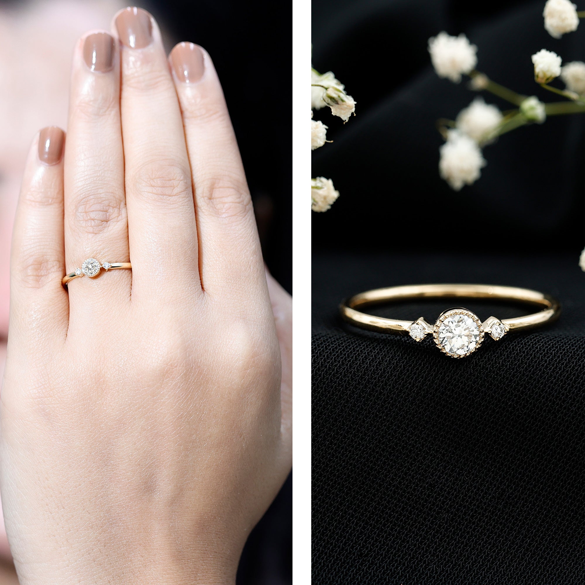 Minimal Diamond Promise Ring in Bezel Setting Natural - ( HI-SI ) - Rosec Jewels