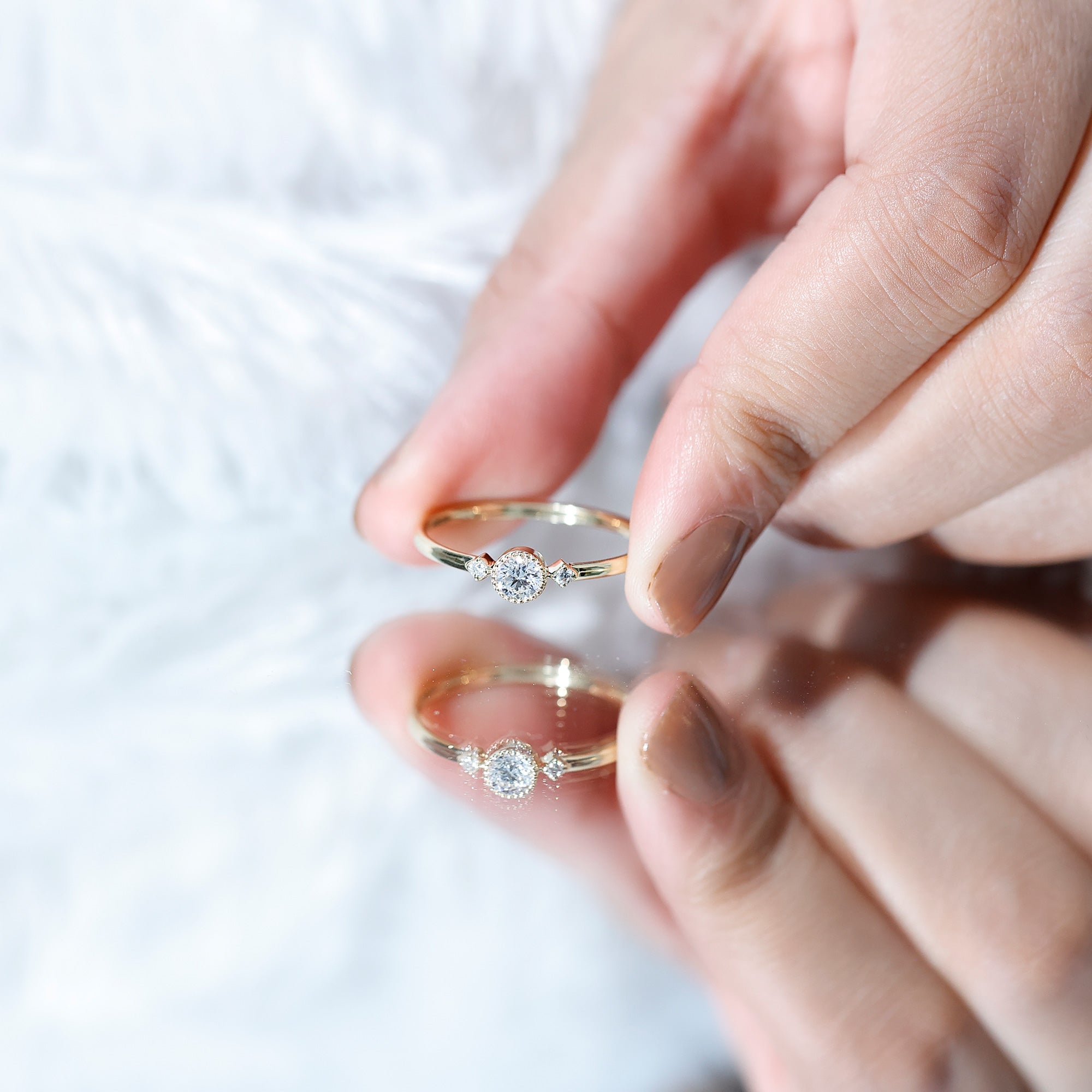 Minimal Diamond Promise Ring in Bezel Setting Natural - ( HI-SI ) - Rosec Jewels