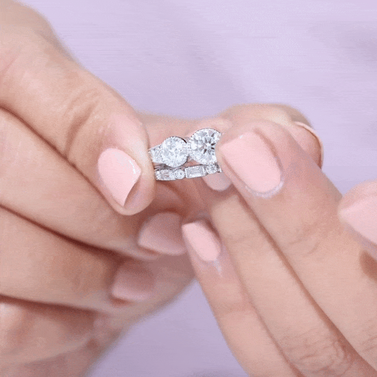 Moissanite 3 Stone Wedding Ring Set in Beaded Bezel Setting Moissanite - ( D-VS1 ) - Color and Clarity - Rosec Jewels