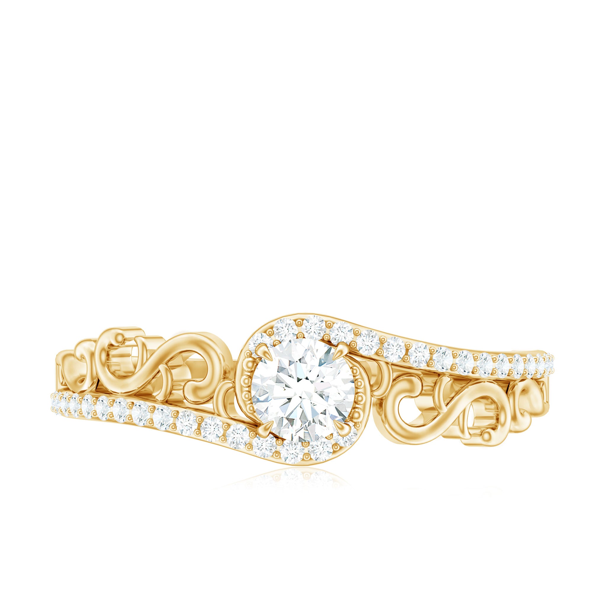 Vintage Style Diamond Engagement Ring with Bypass Shank Natural - ( HI-SI ) - Rosec Jewels