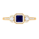 Real Blue Sapphire Princess Cut Blue Sapphire Engagement Ring with Diamond AAA - Rosec Jewels
