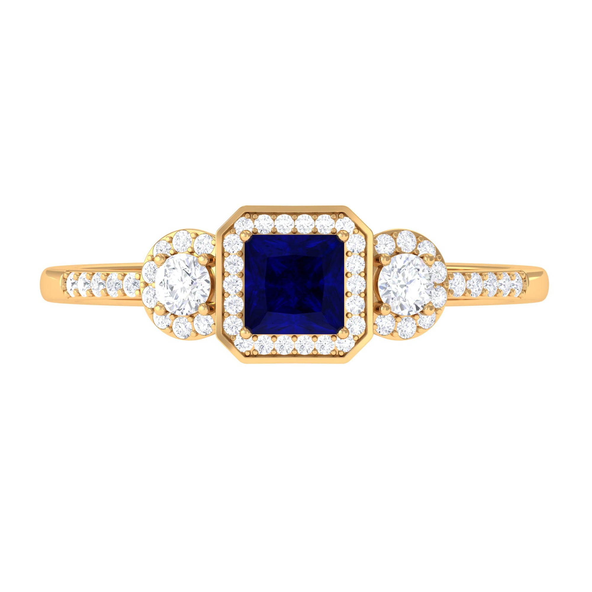 Real Blue Sapphire Princess Cut Blue Sapphire Engagement Ring with Diamond AAA - Rosec Jewels