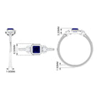 Real Blue Sapphire Princess Cut Blue Sapphire Engagement Ring with Diamond AAA - Rosec Jewels
