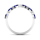 Genuine Baguette Blue Sapphire Half Eternity Ring with Diamond AAA - Rosec Jewels
