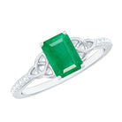 Rosec Jewels-Natural 5X7mm Emerald Cut Emerald Diamond Engagement Ring with Celtic Knot