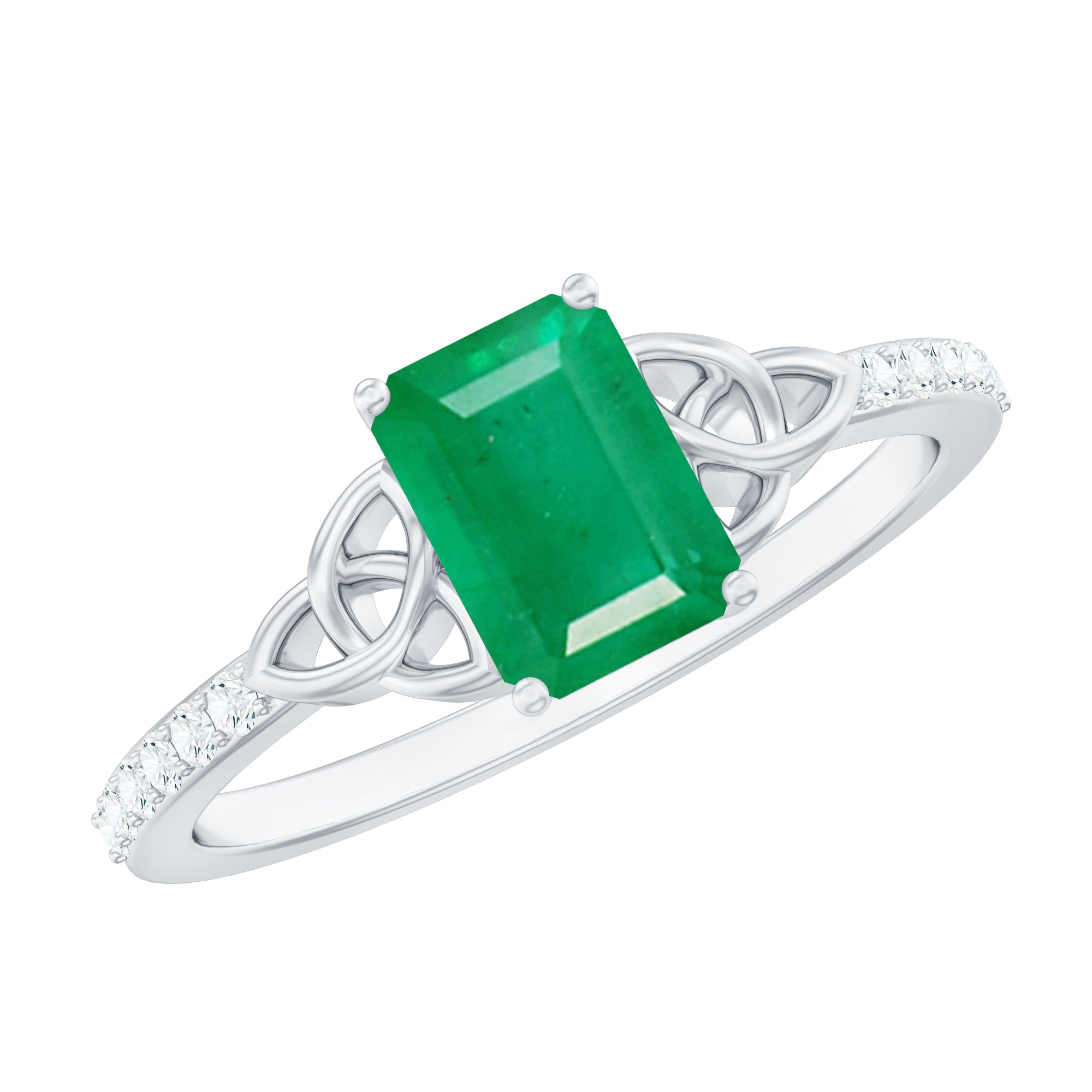 Rosec Jewels-Natural 5X7mm Emerald Cut Emerald Diamond Engagement Ring with Celtic Knot