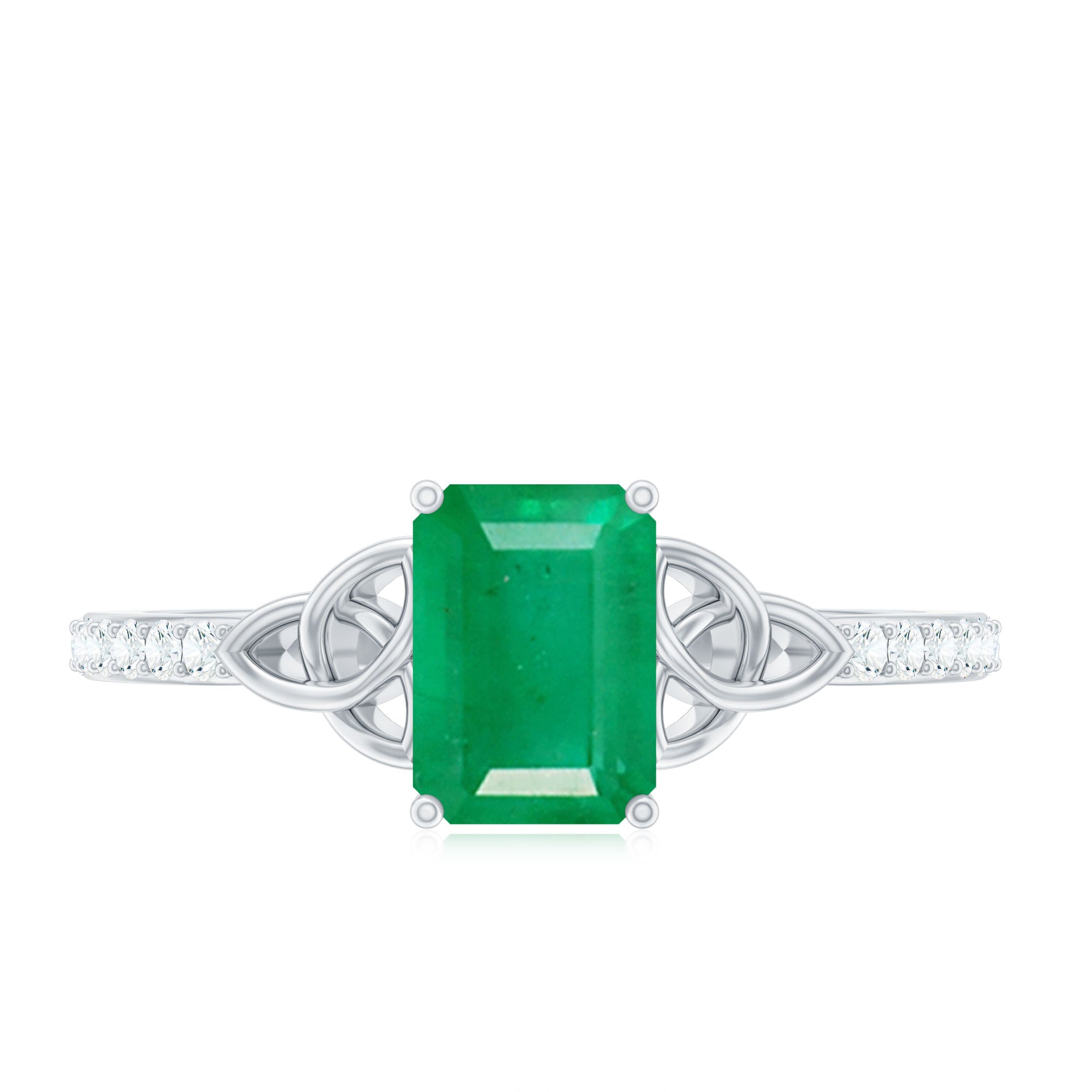 Rosec Jewels-Natural 5X7mm Emerald Cut Emerald Diamond Engagement Ring with Celtic Knot